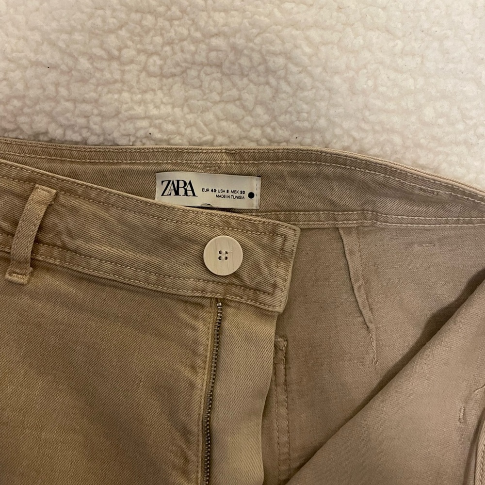 Zara Super High Rise Wide Leg Beige Pants
